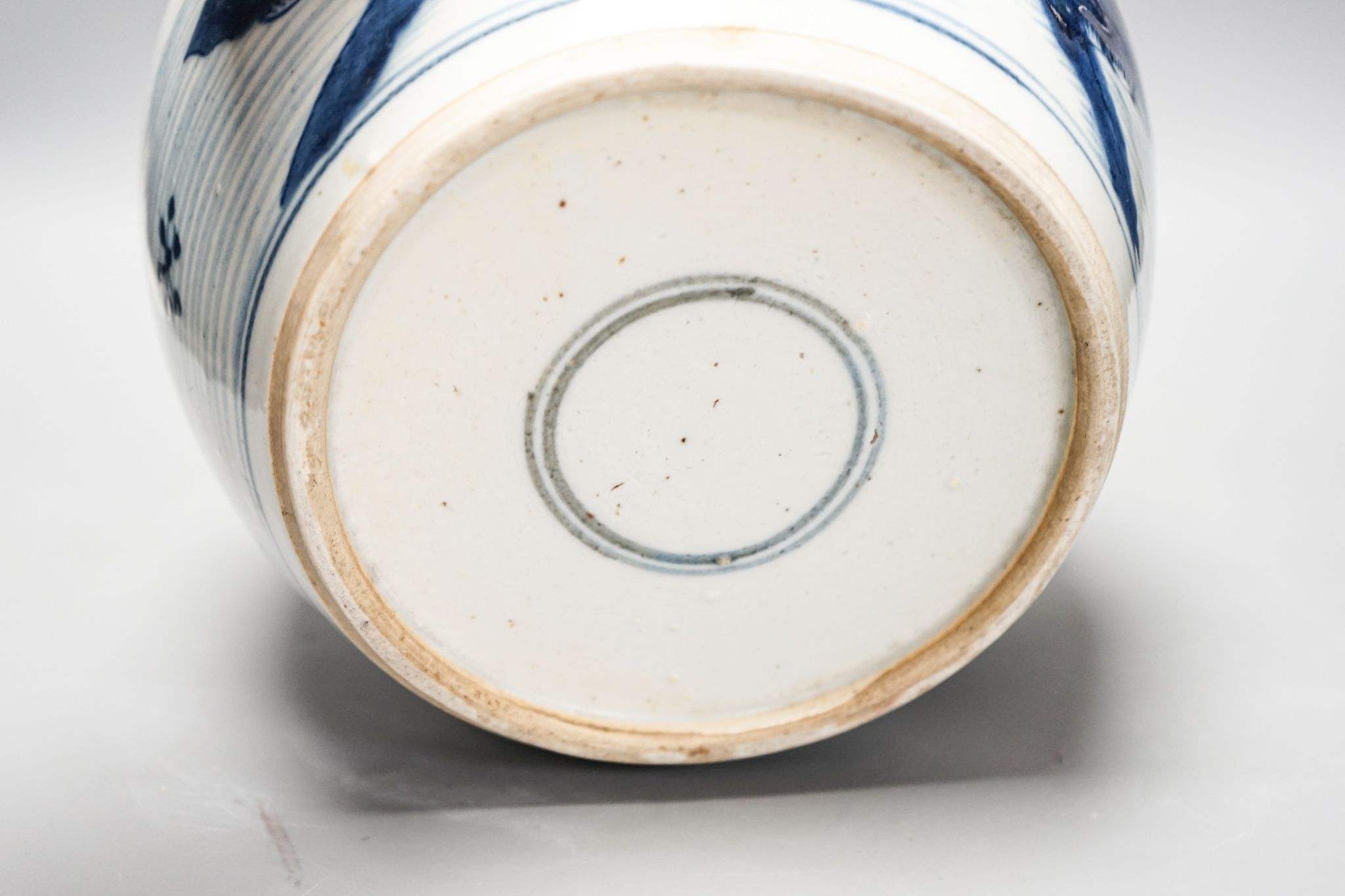 A Chinese blue and white ‘landscape’ jar, early 18th century, 21cm